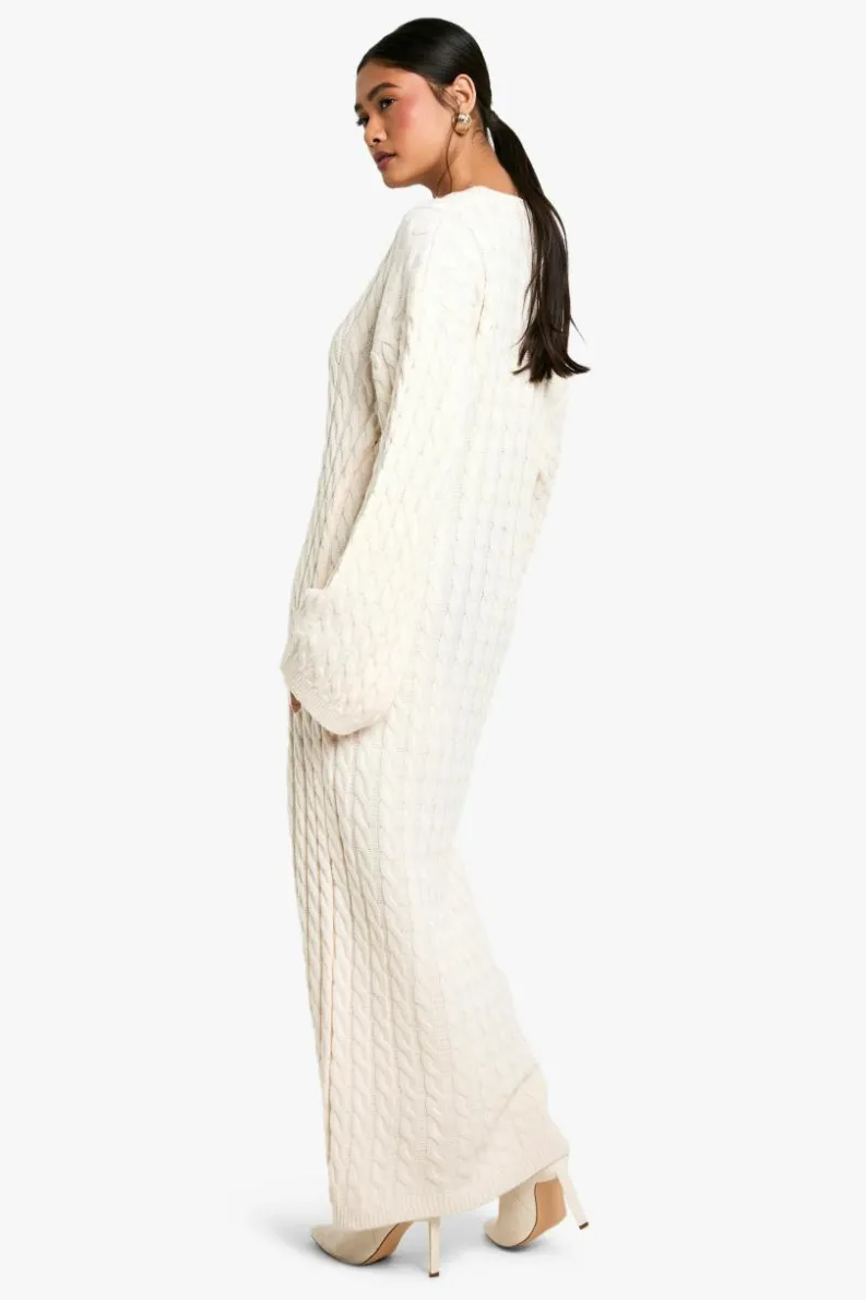Jumper Dresses|Jumper Dresses*boohoo Cable Oversized Knitted Jumper Dress cream