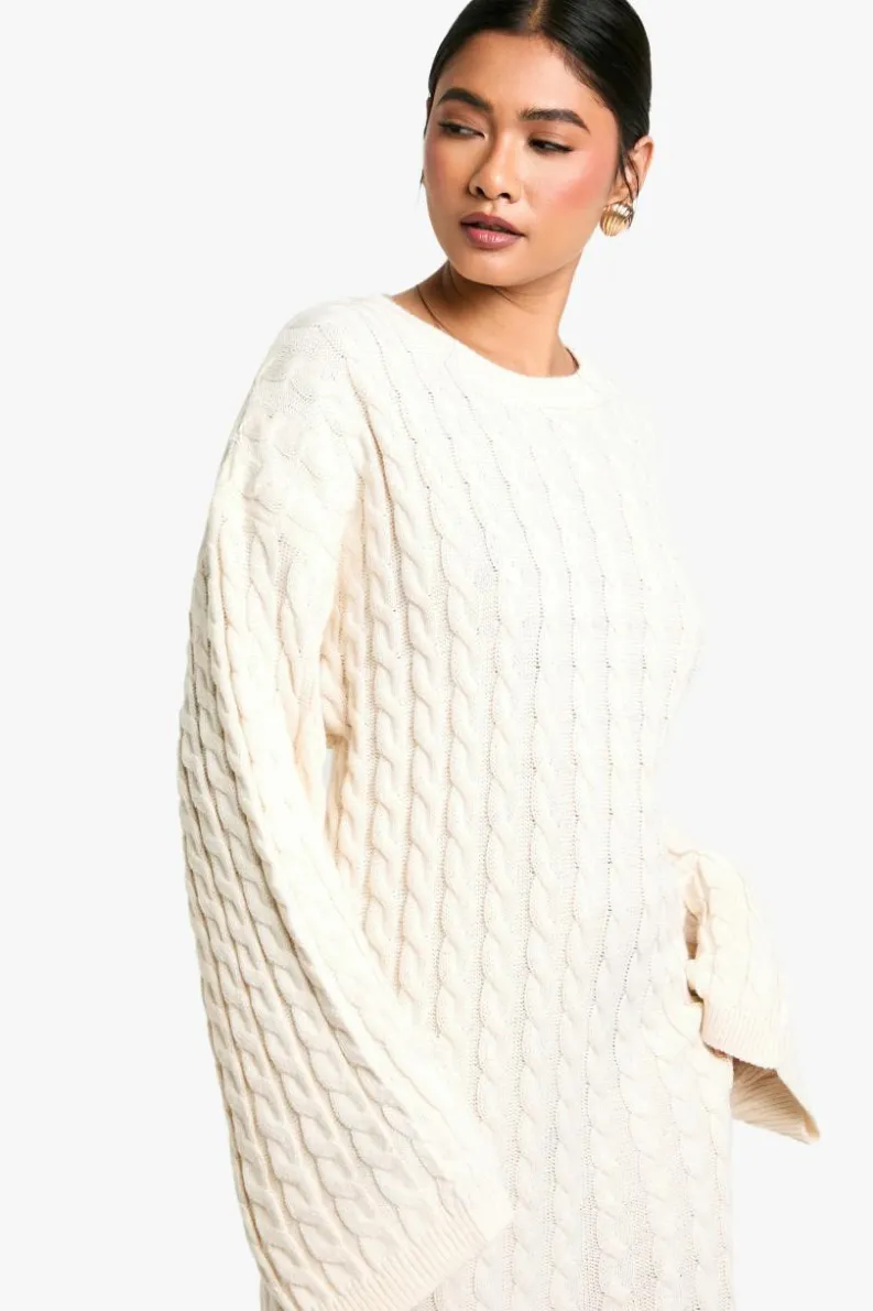 Jumper Dresses|Jumper Dresses*boohoo Cable Oversized Knitted Jumper Dress cream