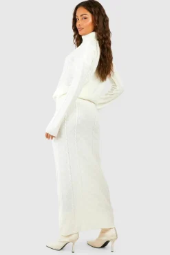 Knitted Co-Ords|Bottoms*boohoo Cable Roll Neck Jumper And Maxi Skirt Knitted Co-ord cream