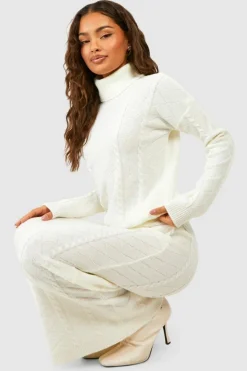 Knitted Co-Ords|Bottoms*boohoo Cable Roll Neck Jumper And Maxi Skirt Knitted Co-ord cream