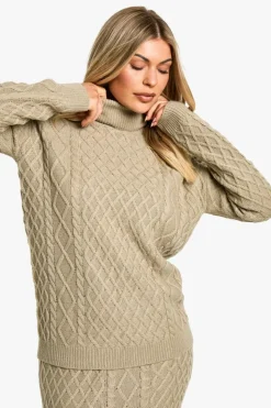 Knitted Co-Ords|Bottoms*boohoo Cable Roll Neck Jumper And Maxi Skirt Knitted Co-ord beige