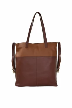Shoulder Bags|Tote Bags*Sostter Brown Colour Block Medium Leather Tote Shoulder Bag Camel
