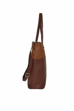 Shoulder Bags|Tote Bags*Sostter Brown Colour Block Medium Leather Tote Shoulder Bag Camel