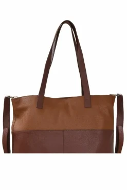 Shoulder Bags|Tote Bags*Sostter Brown Colour Block Medium Leather Tote Shoulder Bag Camel