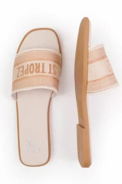 Sandals*Where's That From Candour' Textile Strap Slip On Sandals Cream