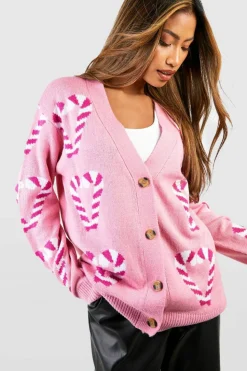 Cardigans*boohoo Candy Cane Hearts Christmas Cardigan baby pink