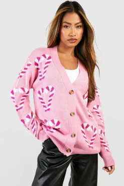 Cardigans*boohoo Candy Cane Hearts Christmas Cardigan baby pink