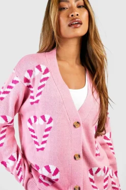 Cardigans*boohoo Candy Cane Hearts Christmas Cardigan baby pink