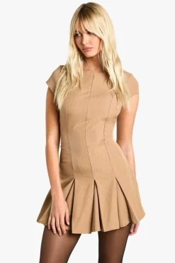 Skater Dresses|Suits & Tailoring*boohoo Cap Sleeve Box Pleat Mini Dress mocha