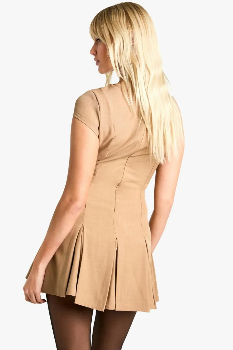 Skater Dresses|Suits & Tailoring*boohoo Cap Sleeve Box Pleat Mini Dress mocha