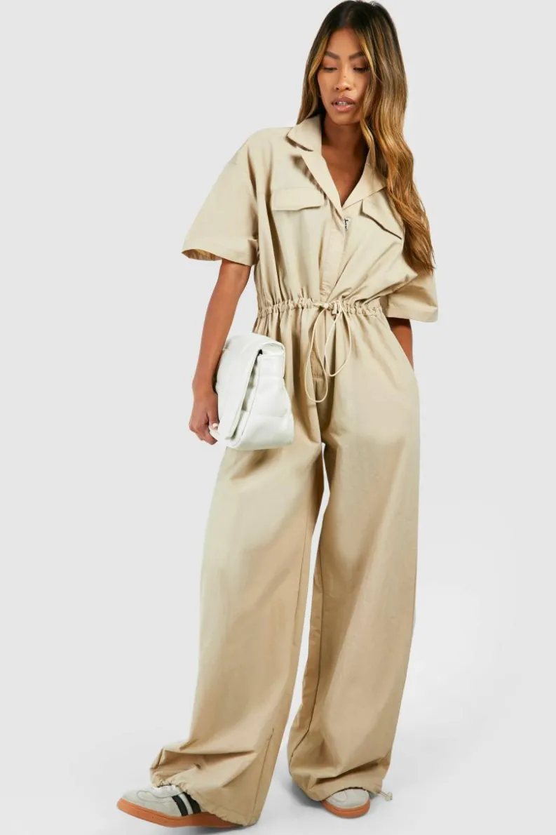 Up To 80% Off Winter Warmers|Jumpsuits & Playsuits*boohoo Cargo Woven Utility Jumpsuit stone