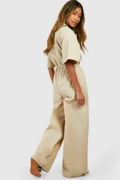 Up To 80% Off Winter Warmers|Jumpsuits & Playsuits*boohoo Cargo Woven Utility Jumpsuit stone