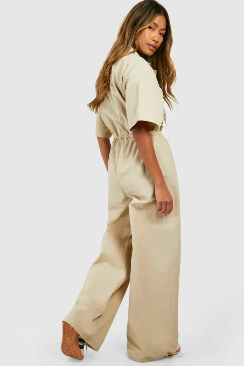 Up To 80% Off Winter Warmers|Jumpsuits & Playsuits*boohoo Cargo Woven Utility Jumpsuit stone
