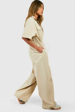 Up To 80% Off Winter Warmers|Jumpsuits & Playsuits*boohoo Cargo Woven Utility Jumpsuit stone