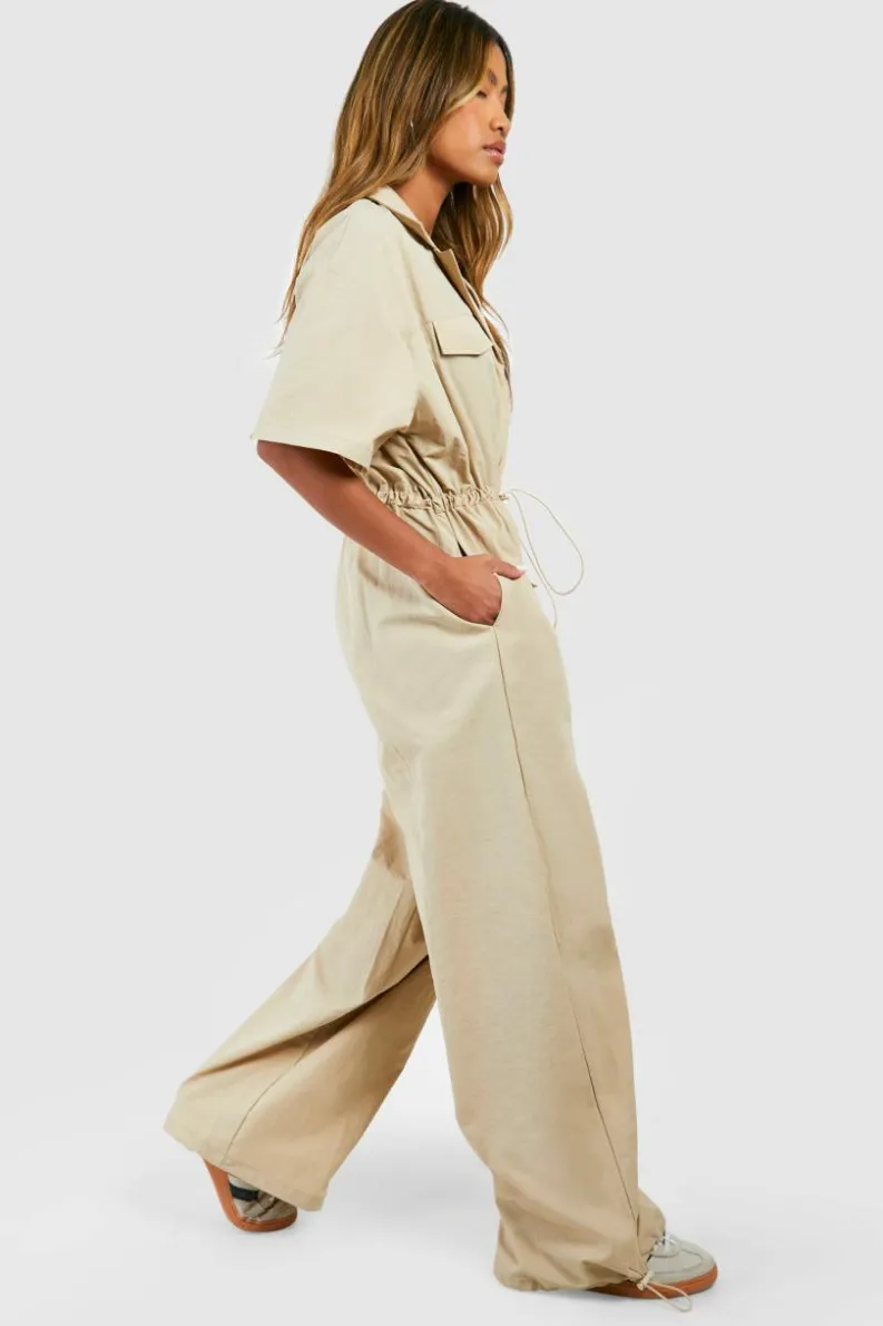 Up To 80% Off Winter Warmers|Jumpsuits & Playsuits*boohoo Cargo Woven Utility Jumpsuit stone