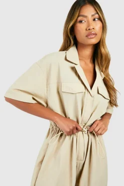 Up To 80% Off Winter Warmers|Jumpsuits & Playsuits*boohoo Cargo Woven Utility Jumpsuit stone