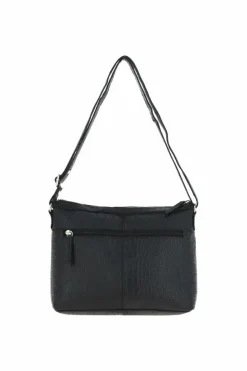 Shoulder Bags*Ashwood Leather Carlotta' Croc Print Real Leather Shoulder Bag Black