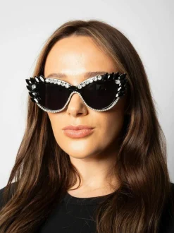 Sunglasses*SVNX Cateye Sunglasses with and Silver crystals Black