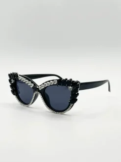 Sunglasses*SVNX Cateye Sunglasses with and Silver crystals Black