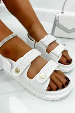 Sandals*Love Lemonade Cece Tweed Dad Sandals White