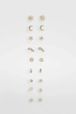 Earrings*boohoo Celestial 9 Pack Earrings gold