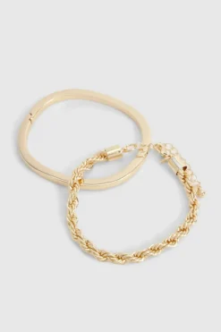 Bracelets*boohoo Chain And Bangle Set gold