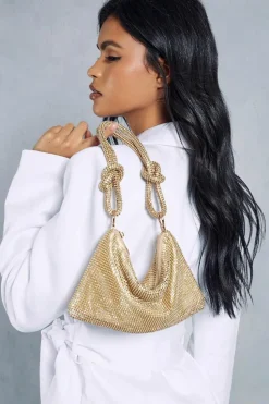 Handbags*MissPap Chainmail Knot Detail Shoulder Bag gold
