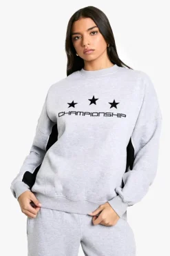 Sweatshirts|Hoodies & Sweatshirts*boohoo Championship Star Print Colour Block Oversized Sweatshirt grey marl