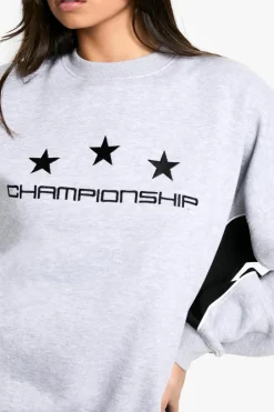 Sweatshirts|Hoodies & Sweatshirts*boohoo Championship Star Print Colour Block Oversized Sweatshirt grey marl