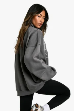 Sweatshirts|Hoodies & Sweatshirts*boohoo New York Slogan Oversized Half Zip Sweatshirt charcoal