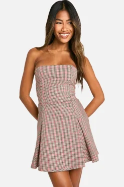 Skater Dresses|Suits & Tailoring*boohoo Check Bandeau Tailored Mini Dress multi