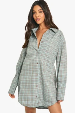 Shirt Dresses*boohoo Check Cinched Waist Shirt Dress green