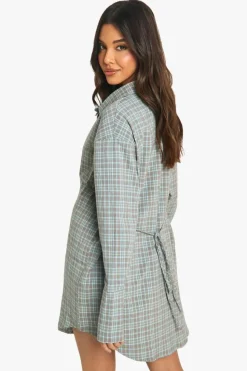 Shirt Dresses*boohoo Check Cinched Waist Shirt Dress green