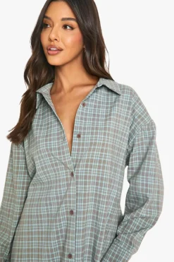 Shirt Dresses*boohoo Check Cinched Waist Shirt Dress green