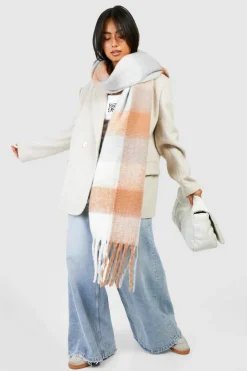 Hats & Gloves|Hats & Gloves*boohoo Check Fringe Scarf tan