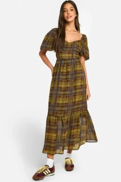Smock Dresses*boohoo Check Puff Sleeve Maxi Dress green