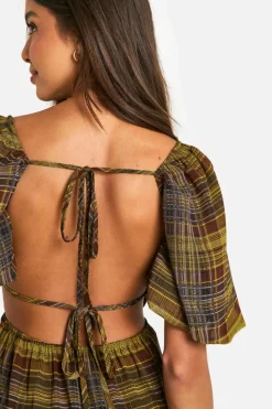 Smock Dresses*boohoo Check Puff Sleeve Maxi Dress green