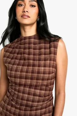 Mini Dresses|A Line Dresses*boohoo Check Tailored A-Line Mini Dress brown