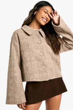 Up To 80% Off Winter Warmers|Wool Look Coats*boohoo Check Wool Look Collar Jacket stone