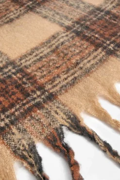 Hats & Gloves|Hats & Gloves*boohoo Checked Chunky Tassel Fringe Scarf brown