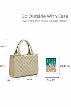 Cross-Body Bags|Tote Bags*Kitise Checkered Pattern Tote with Detachable Strap Black