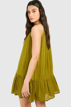 Smock Dresses*boohoo Cheesecloth Mini Smock Dress green