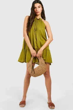 Smock Dresses*boohoo Cheesecloth Mini Smock Dress green