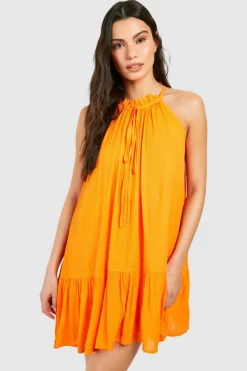 Smock Dresses*boohoo Cheesecloth Mini Smock Dress orange