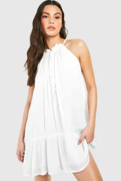 Smock Dresses*boohoo Cheesecloth Mini Smock Dress white