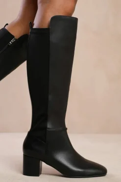 Heeled Boots*Where's That From Cherish' Block Heel Knee High Boots With Side Zip True Black