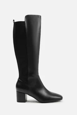 Heeled Boots*Where's That From Cherish' Stretch Wide Calf Block Heel Knee High Boots With Side Zip True Black
