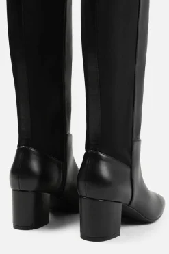 Heeled Boots*Where's That From Cherish' Stretch Wide Calf Block Heel Knee High Boots With Side Zip True Black