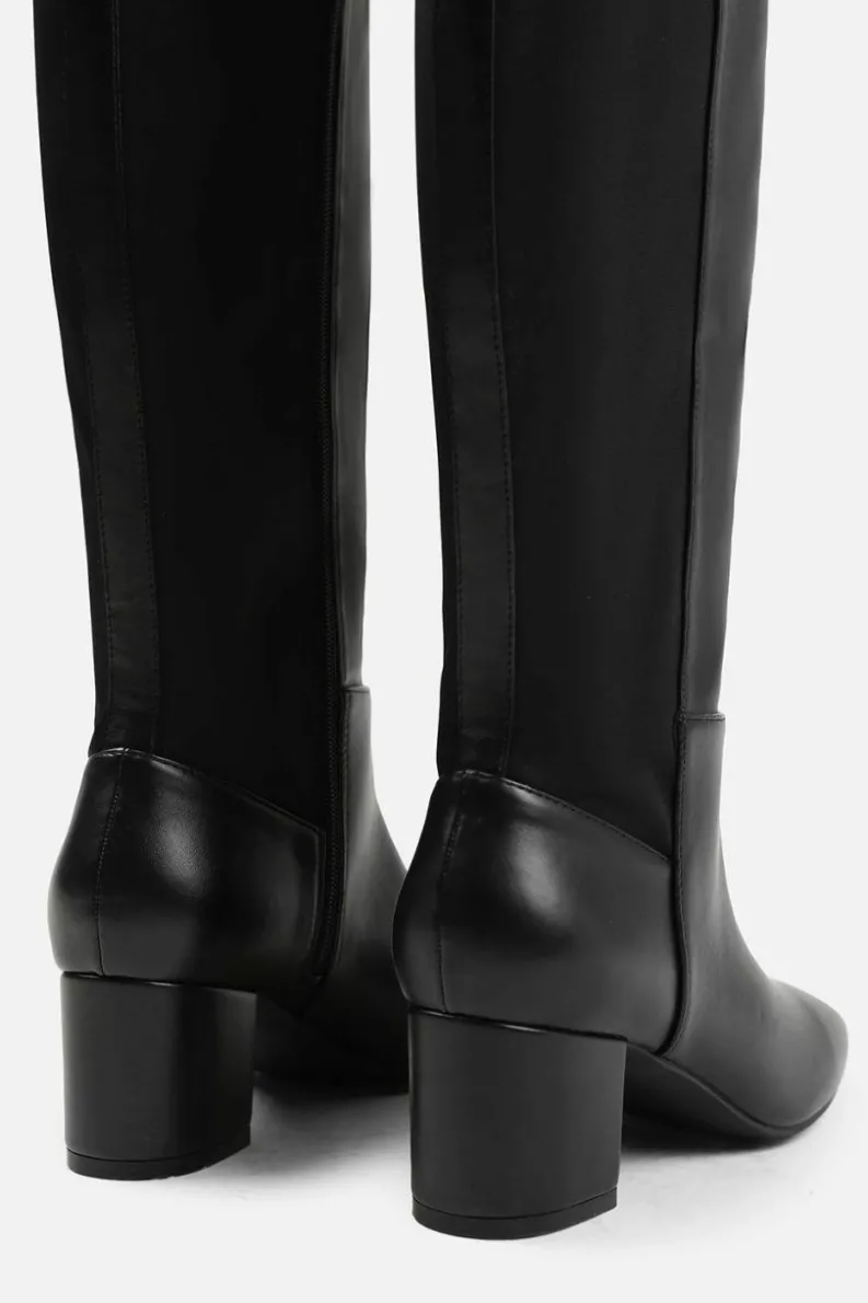 Heeled Boots*Where's That From Cherish' Stretch Wide Calf Block Heel Knee High Boots With Side Zip True Black