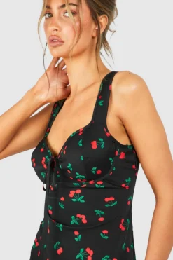 Cami Dresses*boohoo Cherry Print Satin Midaxi Dress black